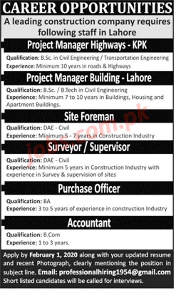 Lahore Construction Company Jobs 2020 for Managers ...