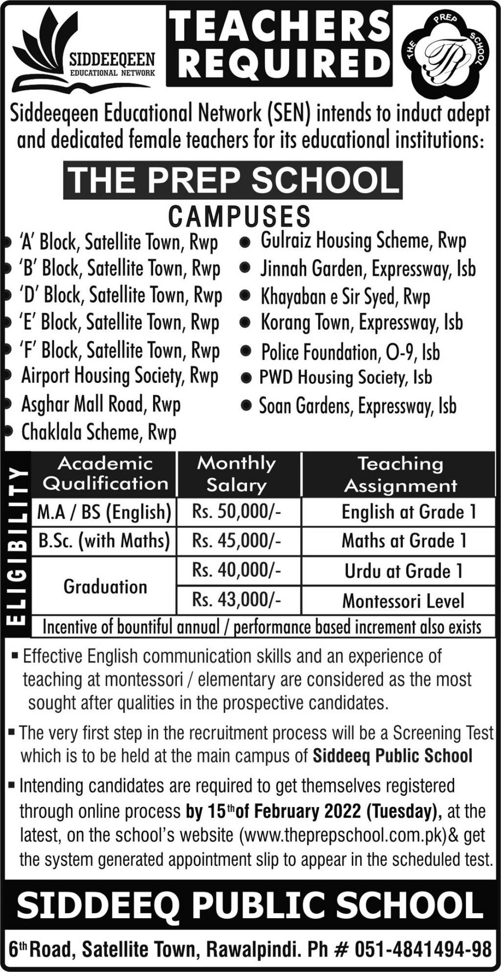 education department jobs rawalpindi 2022