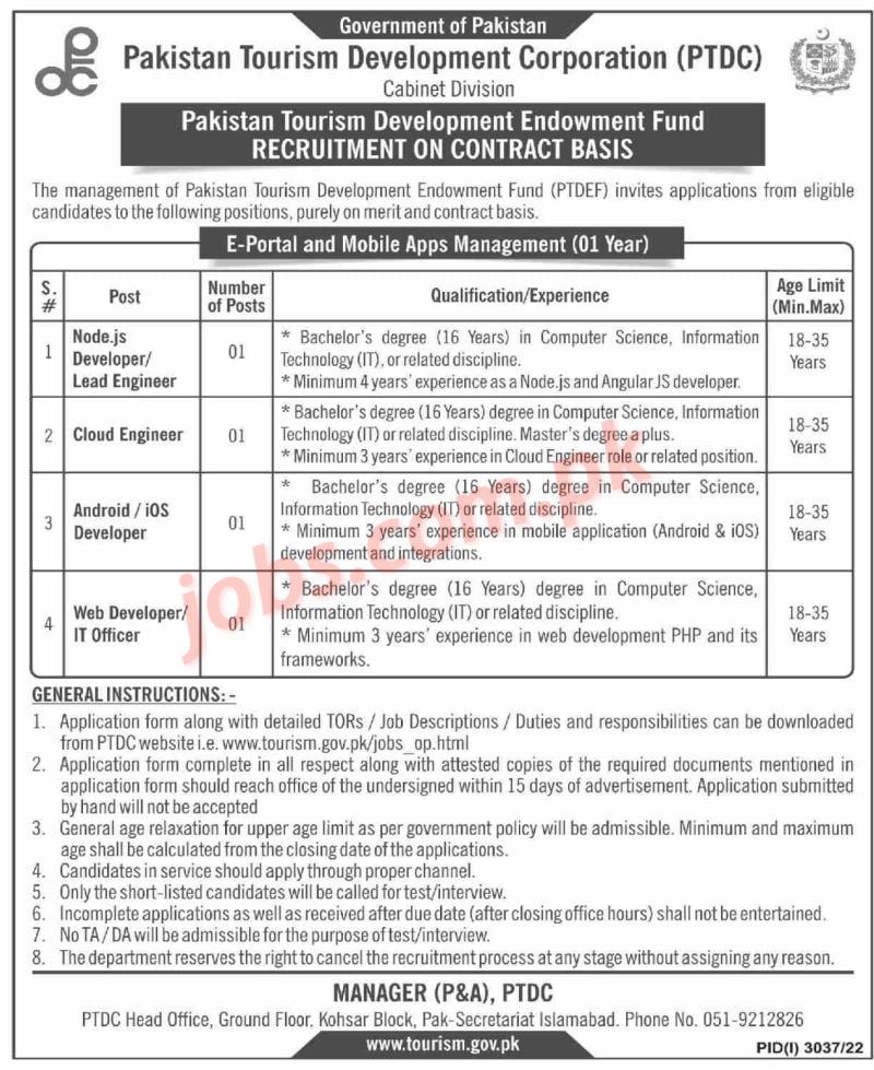 Pakistan Tourism Development Corporation (PTDC) Jobs 2022 for IT Staff