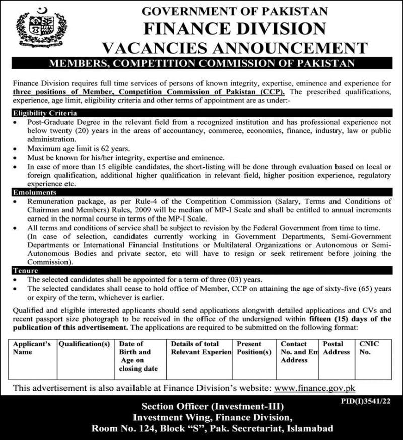 Today Paperpk Jobs New – Finance Division Government of Pakistan Jobs 2022